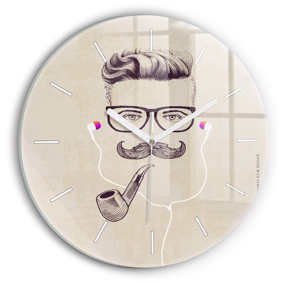 Nástěnné hodiny skleněné kulaté Muž s dýmkou