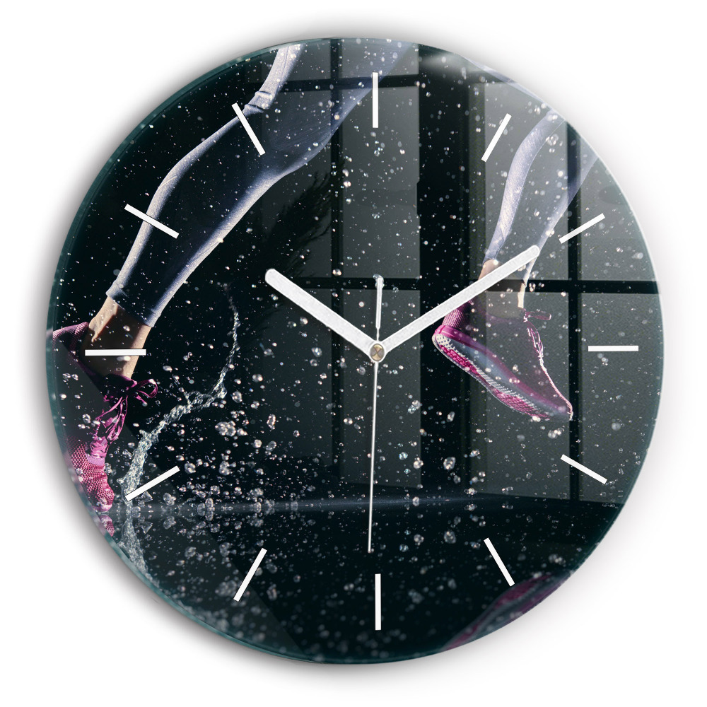 Skleněné hodiny na zed kulaté Zdravý životní styl - běh