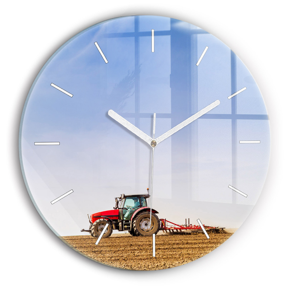 Skleněné hodiny s fotkou kulaté Farmář v traktoru