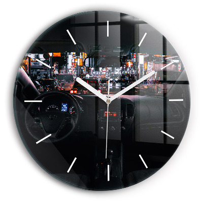 Skleněné hodiny s fotkou kulaté Auto v Tokiu