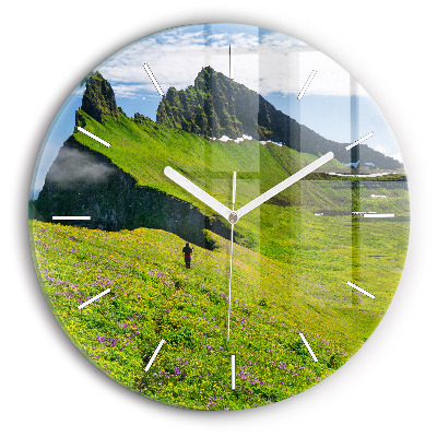 Skleněné hodiny na zed kulaté Přírodní rezervace Hornstrandir Island