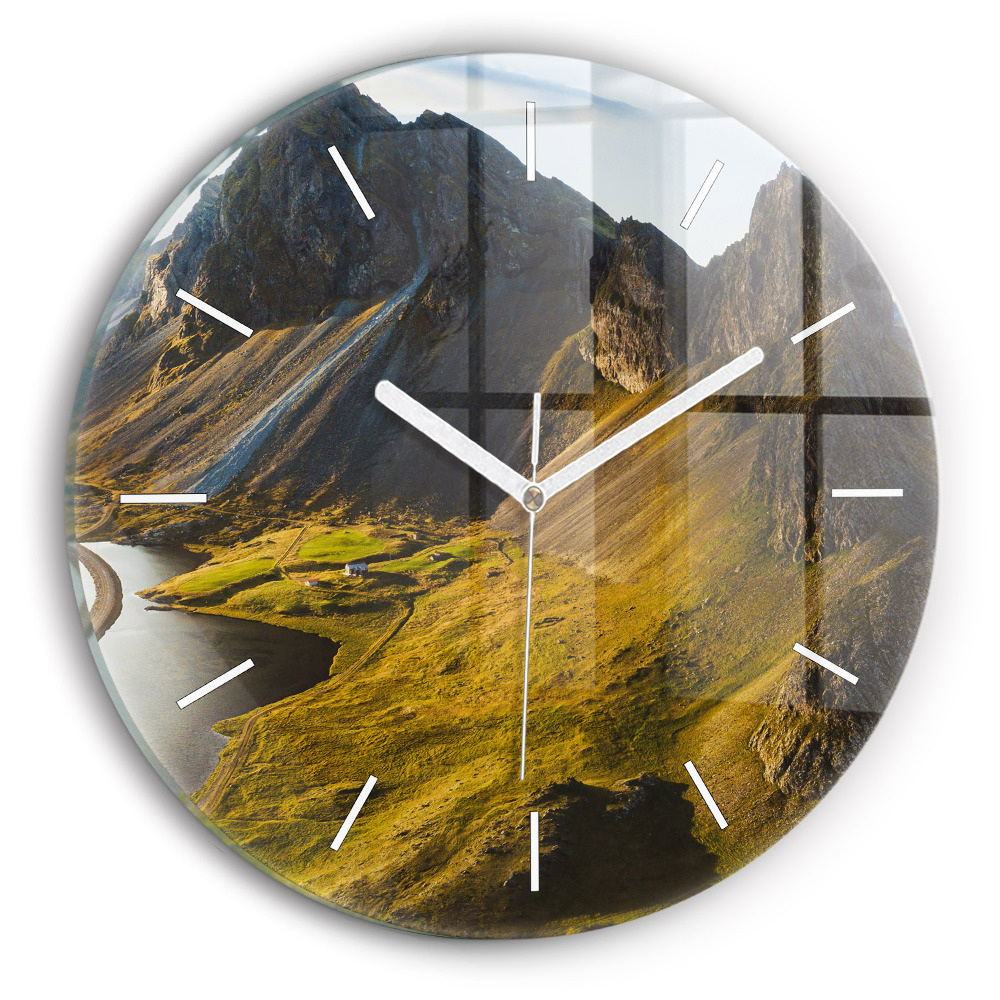 Skleněné hodiny s fotkou kulaté Silnice na Islandu