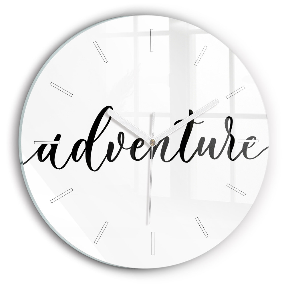 Skleněné hodiny s fotkou kulaté Dobrodružný nápis