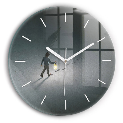 Skleněné hodiny s fotkou kulaté Poutník ve tmě