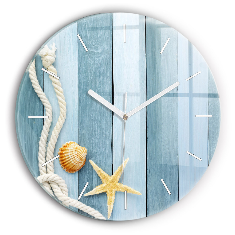 Skleněné hodiny nástěnné kulaté Pruhy prken a mušle