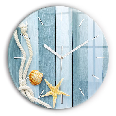 Skleněné hodiny nástěnné kulaté Pruhy prken a mušle
